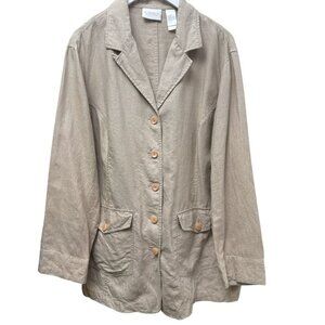 Elisabeth by Liz Claiborne 100% Linen Blazer Size 14 Oversized Jacket Beige